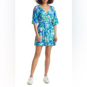 Lilly Pulitzer Parigi Floral Skort Romper Blue Fancy Fins Small Stretch EUC